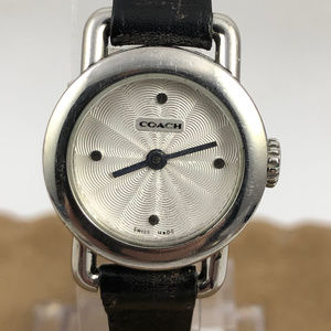 Vintage Coach Small Round Silver Watch Leather - image 1